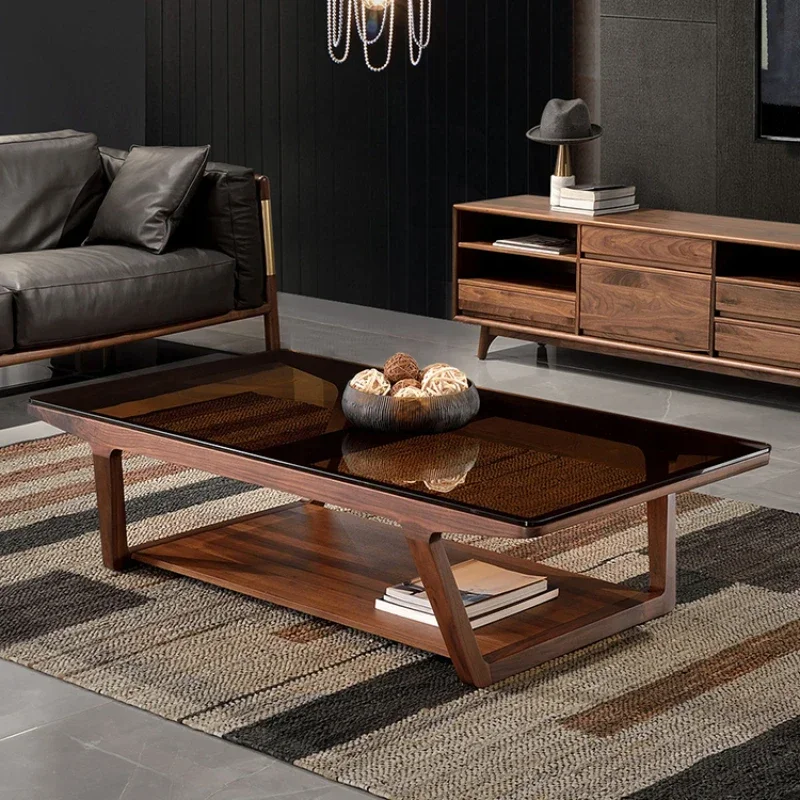 

Solid Wood Tempered Glass Coffee Living Room Home Log Light Luxury Apartment