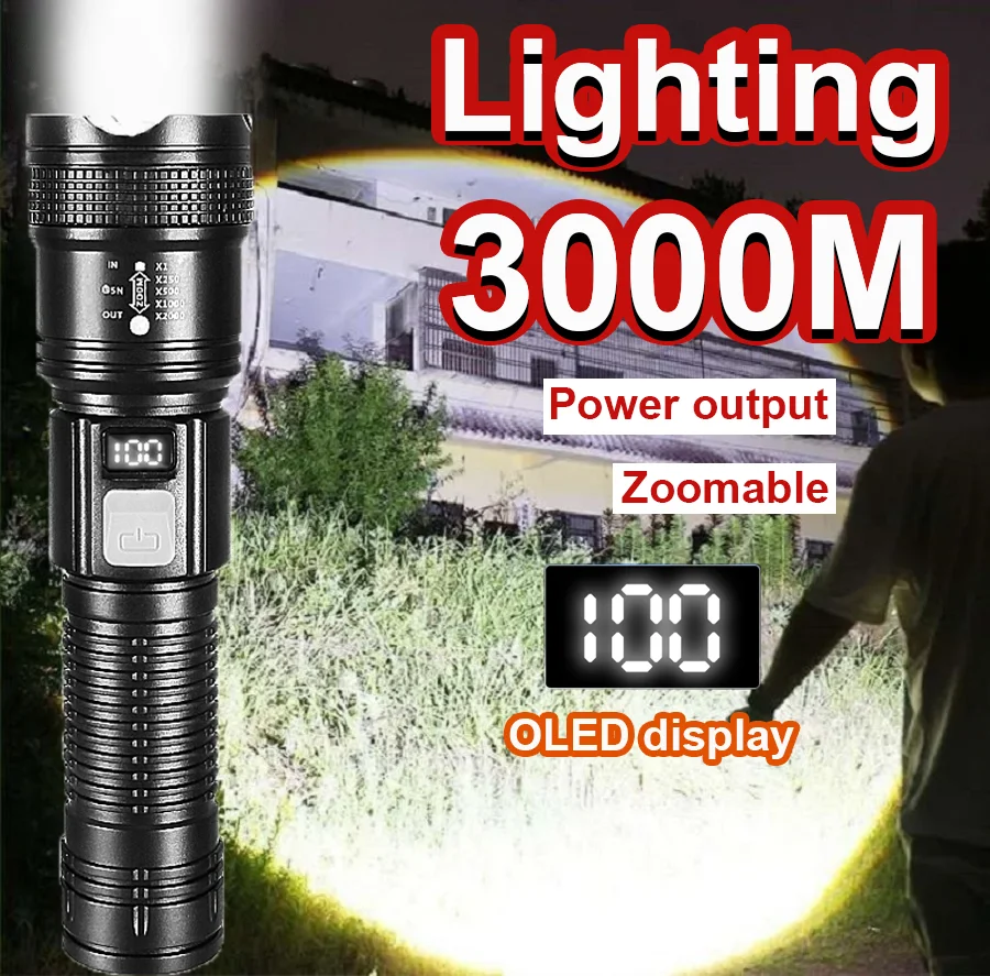 

Long Shot Flashlight Most Powerful LED Flashlights Rechargeable Lamp Zoomable Lantern Camping Torch High Power Tactical Lantern