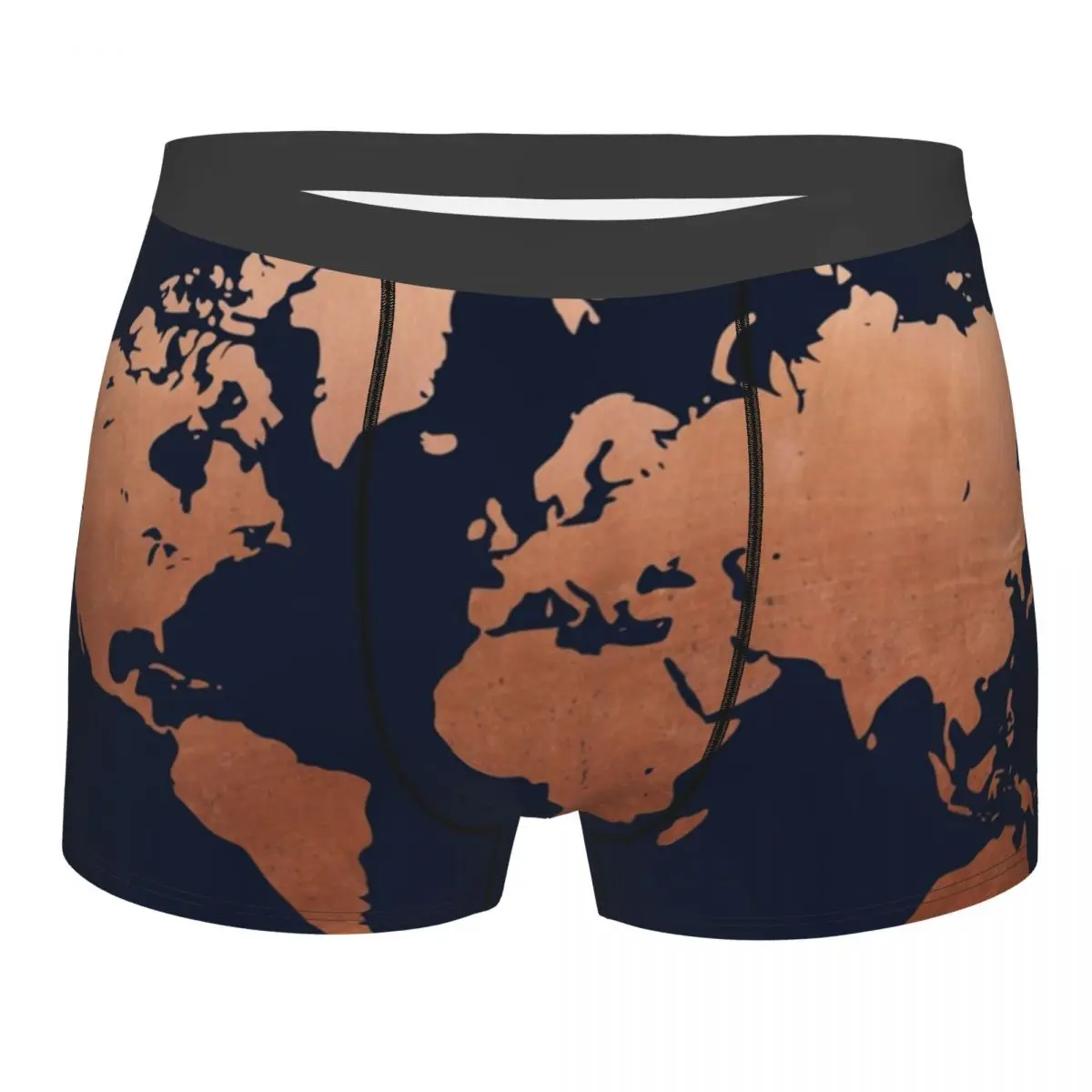 

World Map Navy Blue And Copper Men's Underwear Boxer Shorts Panties Humor Soft Underpants for Homme