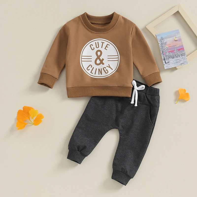 Lioraitiin-Conjunto de roupas de bebê menino, pulôver estampado com letras, moletom e calça, traje de treino infantil, primavera