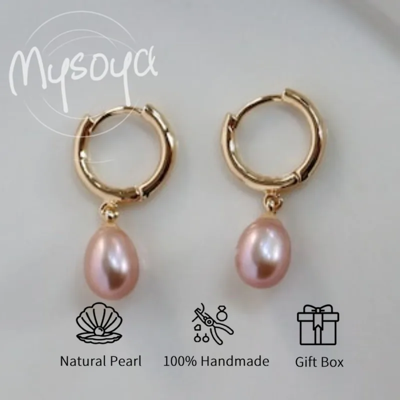 

MYSOYA Purple Rice-Shaped Freshwater Pearl Earrings 7-8mm With Gift Box For Her/Him Birthday/Wedding/Christmas/New Year Gift
