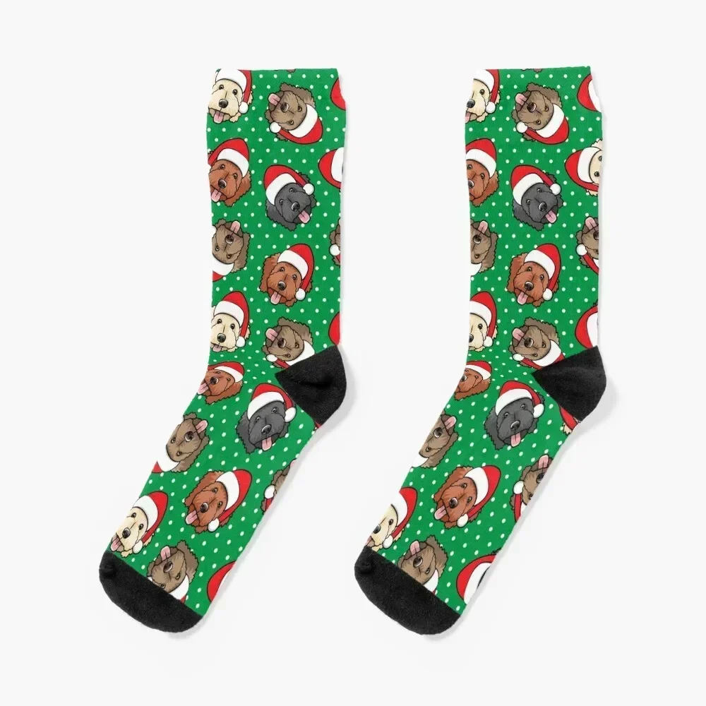 Christmas Doodles - Goldendoodles on polka dots Socks Antiskid soccer short Male Socks Women's