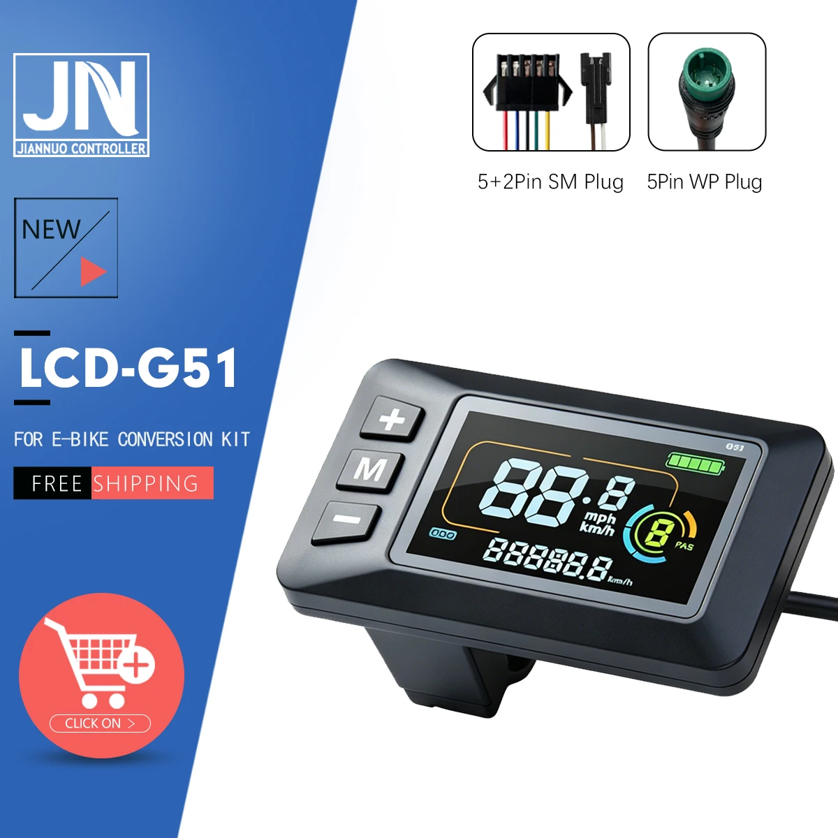 

Electric Bicycle LCD G51 Color Display WP 5Plug with Protocol No. 2 JN Controller For Ebike Conversion kit