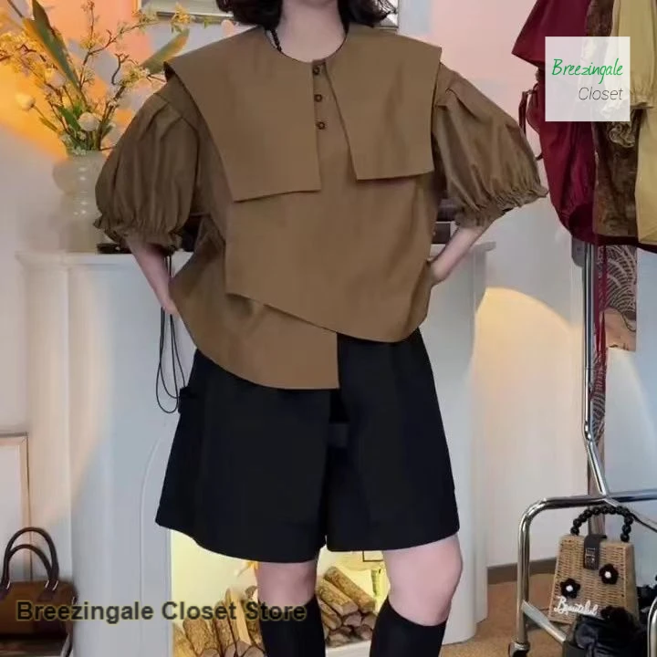 

Корейский стиль: простой свободный комплект с короткими рукавами и асимметричными брюками-юбкой для женщин, весенне-осенний дизайн, скрывающий недостатки фигуры, универсальные брюки-юбка.