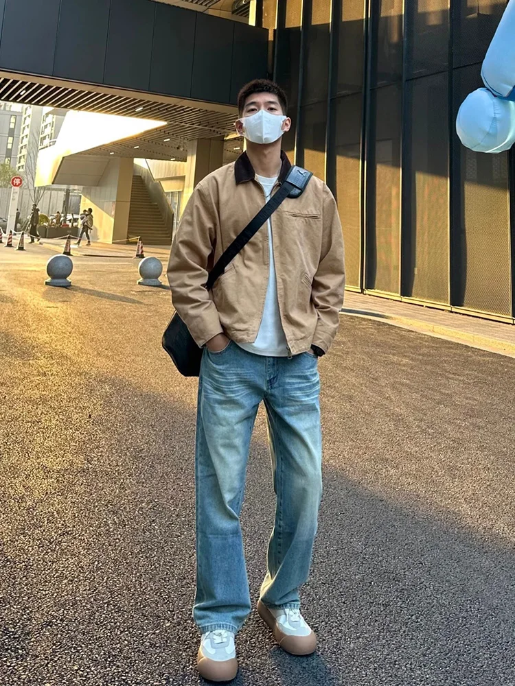 

ort Waed American Sle Men's Jaet Vintage Harington Detroit Coat Zipper Decorated Stand Fit Spring Jaet