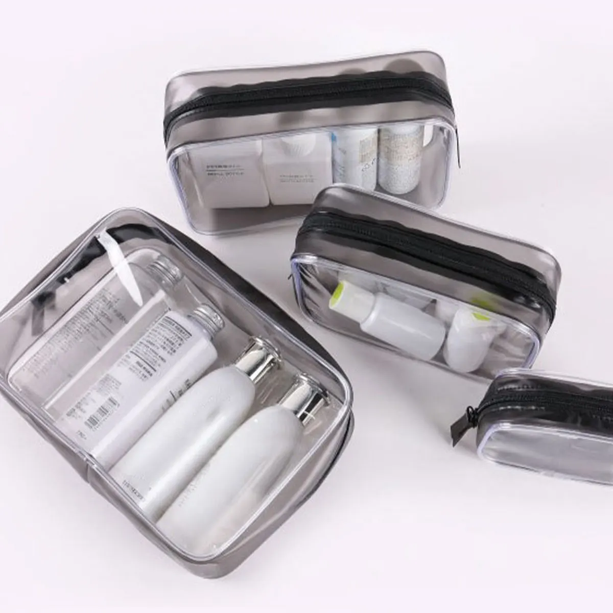 4Pcs Clear Toiletry Bag with Zipper Waterproof Toiletry Carry Pouch Travel Cosmetic Pouch for Men and Women Transparent Makeup