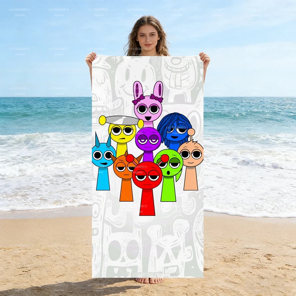 Strandtuch mit niedlichen Spielfiguren, weiches Mikrofaser-Badetuch für Kinder, Strand, Pool, Badezimmer-Dekoration