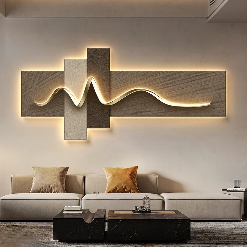 Modern Light Luxury Wabi Sabi Style LED Decorative Painting Home Decoration Living Room Bedroom Sofa TV Background Mural Light