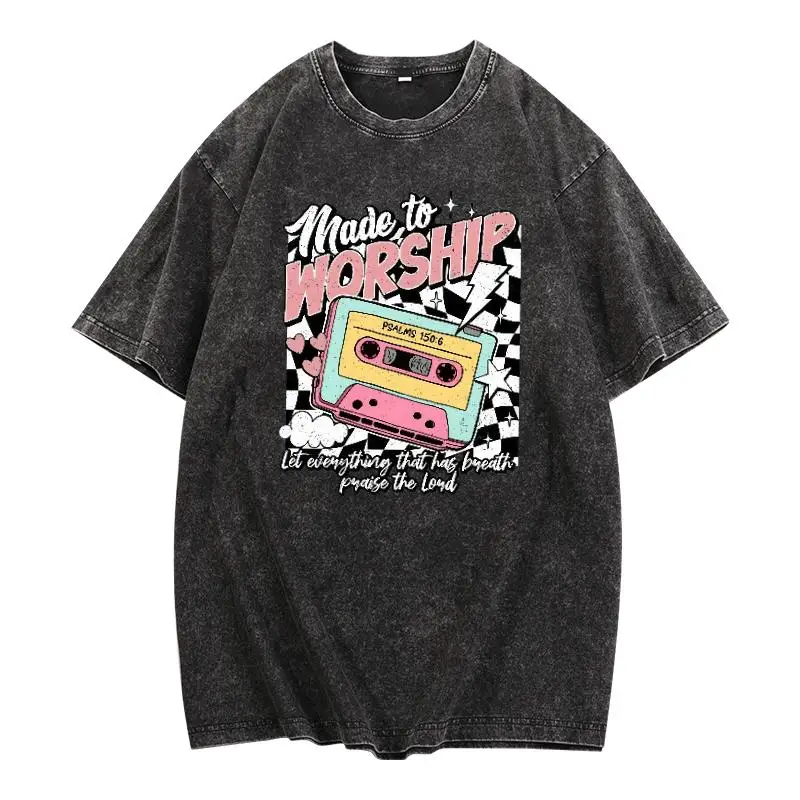 

"Made To Worship T-Shirt. Women Men Christian Faith Tee. Retro Cassette Graphic. Psalm 150:6 Bible Verse Print. Worship Gift."
