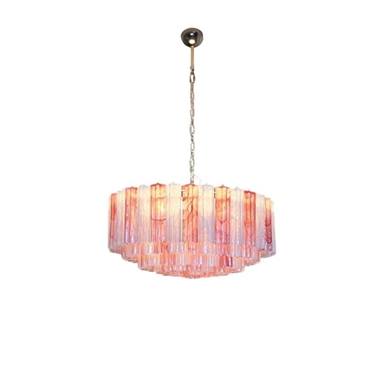 Pink Memory Glass Collection 50-100cm Dimmable LED Chandelier Hanging Lamps Lustre Suspension Luminaire Lampen For Living Room