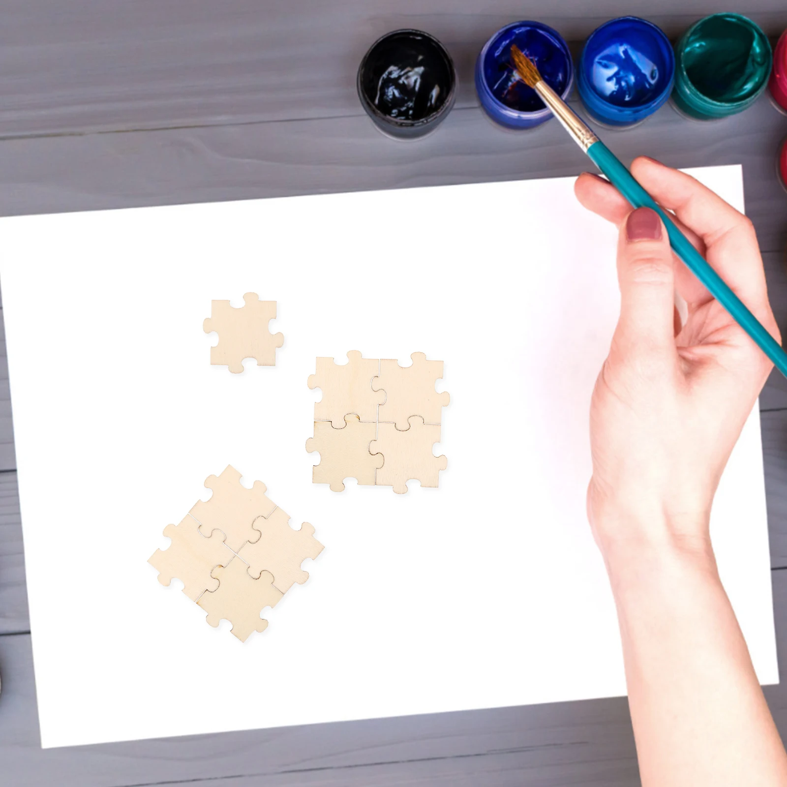 

50 Pcs Wooden Puzzle Squares Puzzles Craft Blank Diy Piece Supplies Draw Crafting Baby