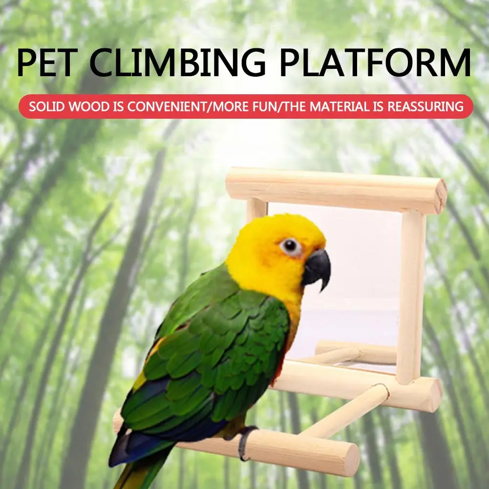 Vogelspiegel aus Holz, interaktives Spielspielzeug mit Sitzstange für kleine Papageien, Wellensittiche, Sittiche, Nymphensittiche, Conure, Lovebird-Käfig-Zubehör