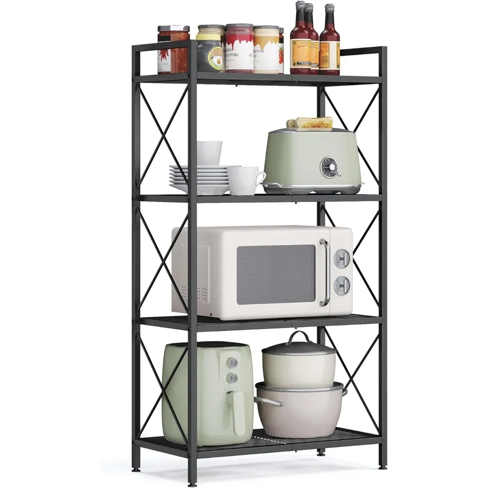 SONGMICS 4-Tier Metal Storage Rack, Shelving Unit with X Side Frames, Dense Mesh, 12.6 x 23.6 x 44.3 Inches, for Entryway