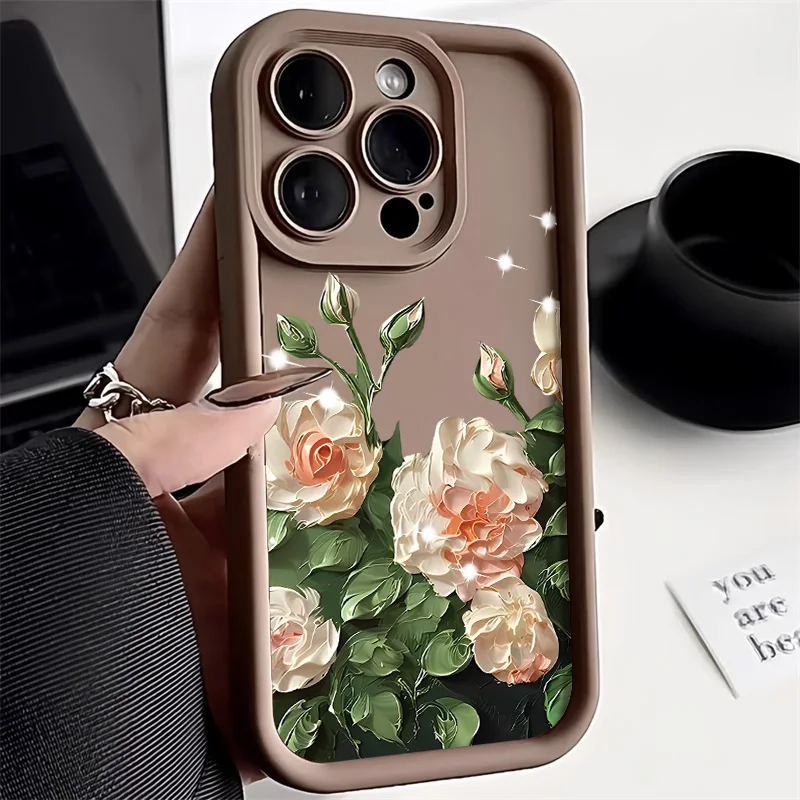 

Flowers Painted Phone Case For iPhone 16 13 Pro Max Cover 14 15 12 11 Pro 16 15 14 Plus Drop-resistant Anti-slip Protective Case