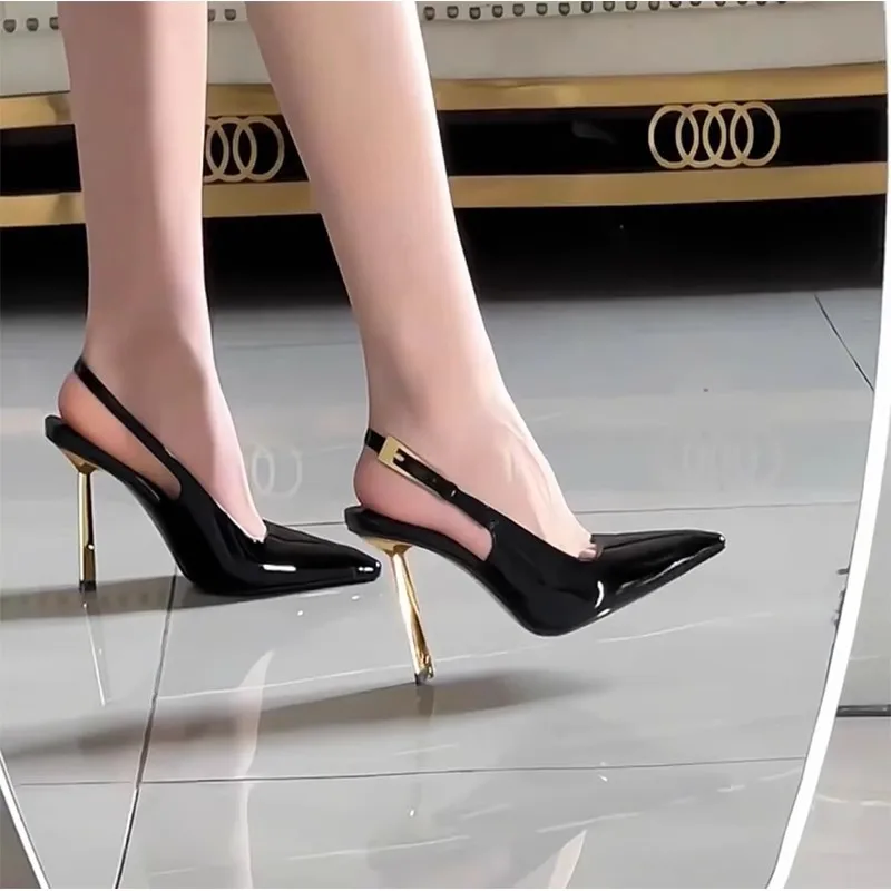 

Элегантные женские туфли-мюли на шпильке с квадратным носком и металлическим каблуком, премиум-класса, для торжественных случаев