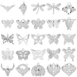 6pcs/Lot Insect Pendant Silver Color Stainless Steel Butterfly Charms For Jewelry Making Supplies DIY Necklace Earrings Pendants
