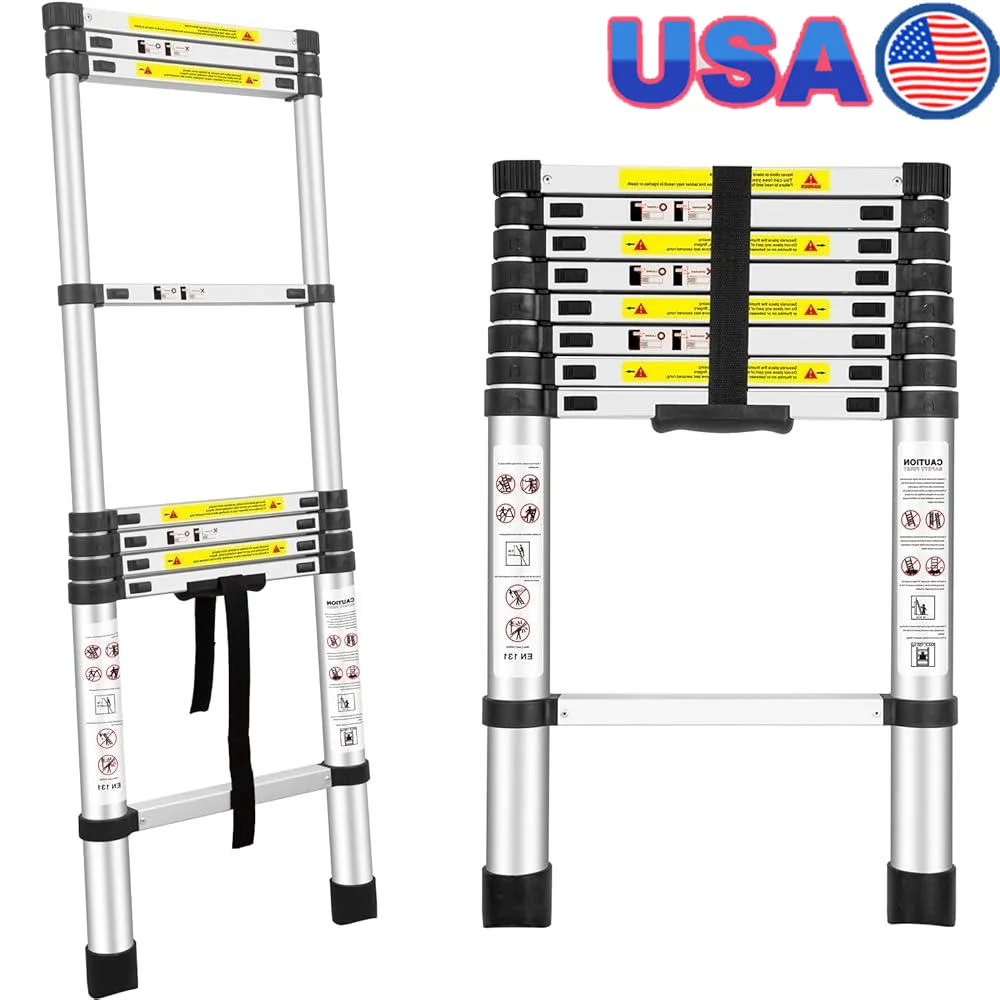 

Telescoping Ladder 8.5ft Aluminum Extension Heavy Duty Lightweight Portable Foldable Ladder EN131 Safety Lock Home RV Outdoor