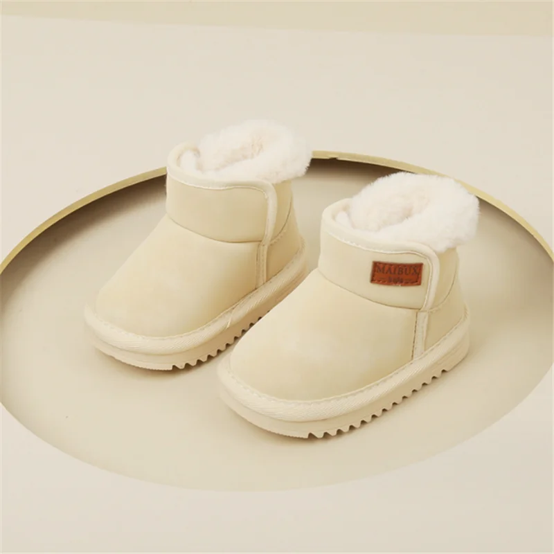 2023 New Winter Baby Snow Boots Leather Warm Plush Boys Boots Rubber Sole Fashion Toddler Girls Boots 15-25