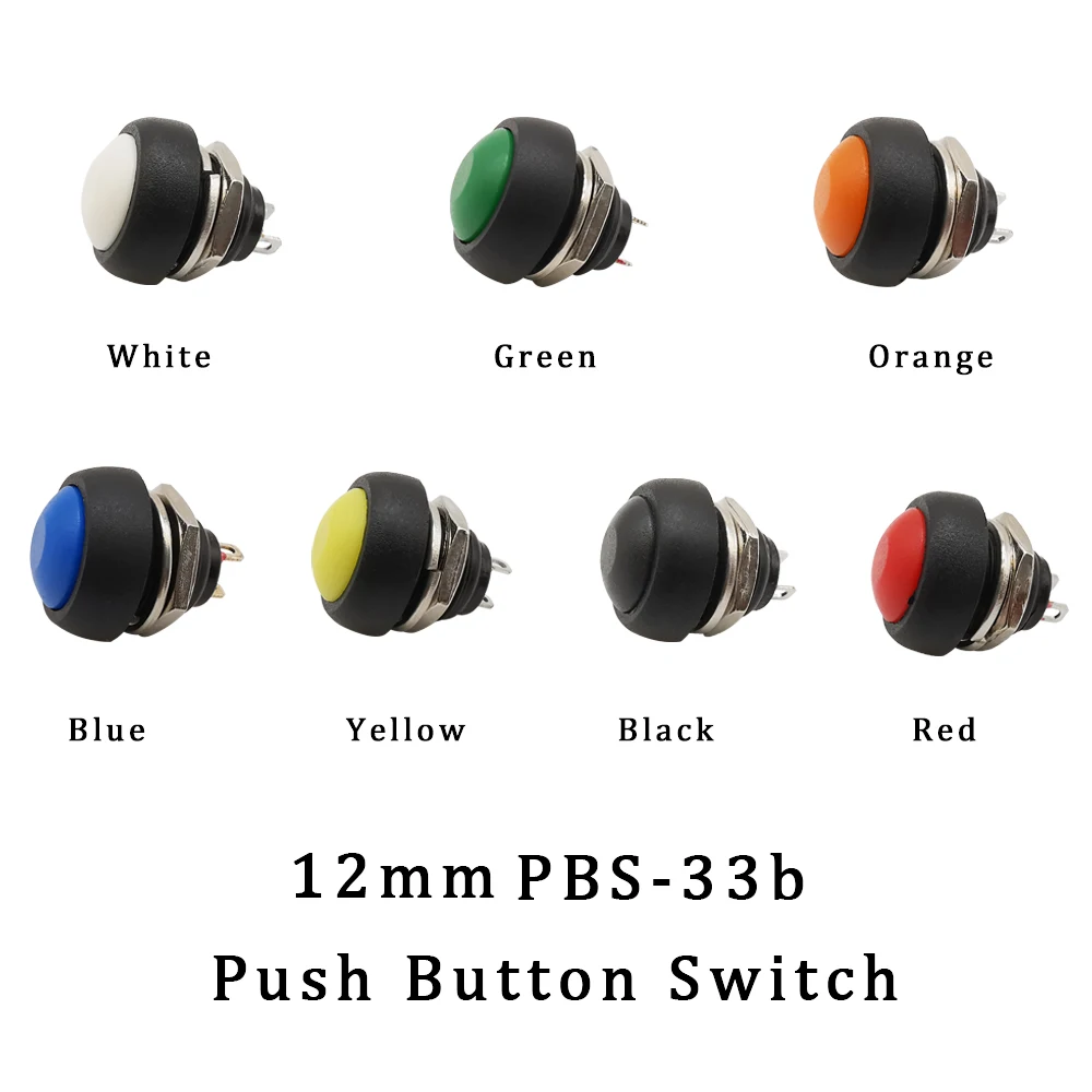 

1/2/5Pcs PBS-33b 2Pin Mini Switch 12mm 12V 1A Waterproof Momentary Push Button Switch PBS33b Multicolor Reset Non-locking Switch