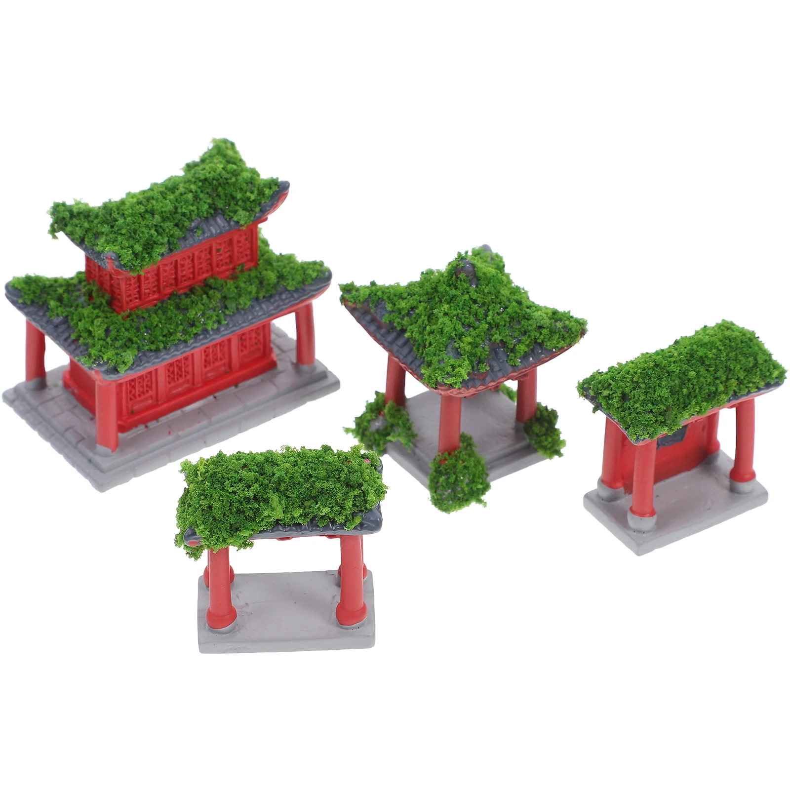 

4Pcs Miniature Chinese Ancient Pavilion Bridge Rockery Garden Landscape Decor Micro Landscape Accessories for Terrarium Moss