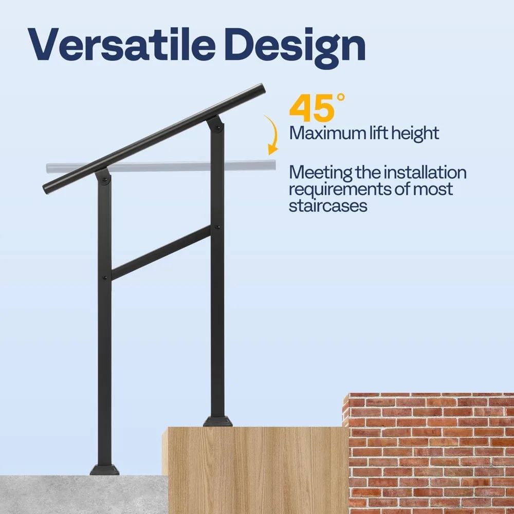 قضبان يدوية خارجية بخطوتين، فولاذ مجلفن، درابزين بيضاوي أسود للشرفة والسطح، درابزين سلالم خارجي متين #2