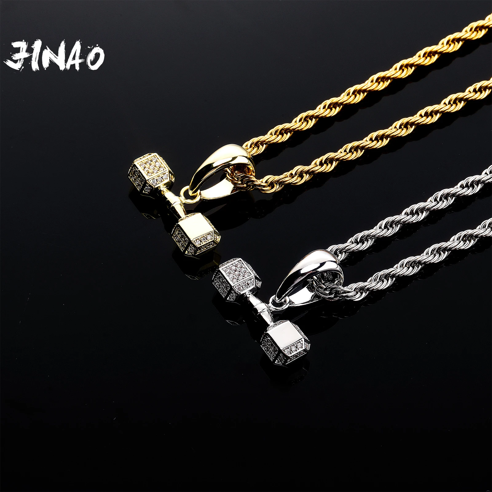 JINAO 2022 NEW Dumbbell Design Simple Pendant&Necklace European and American style AAA+ Ice Cravejado Cubic Zircon Jewelry