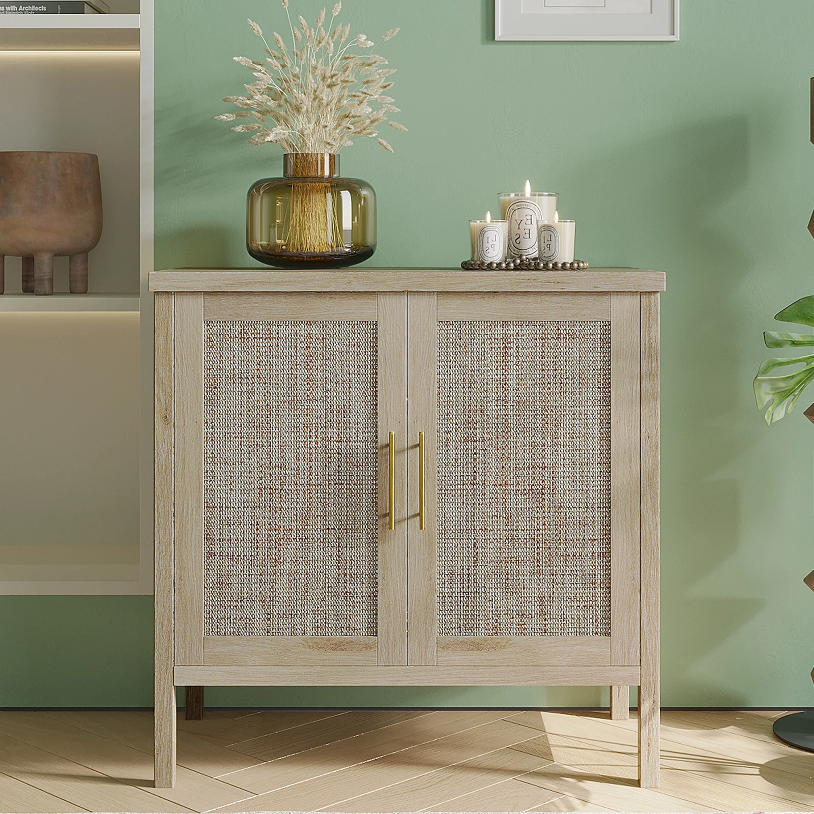 Rattan Storage Cabinet, Buffet Cabinet Sideboard with Rattan Decorated Doors, Cupboard for Hallway, Entry, Living Room