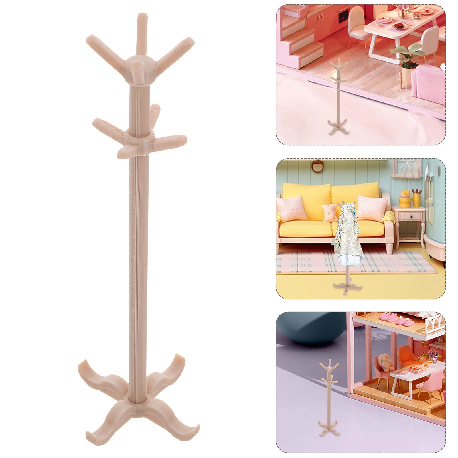 Miniature Clothes Hanging Rack Vintage Style Multifunctional Coat Stand Realistic Hat Shelf for Dollhouse Display and Storage