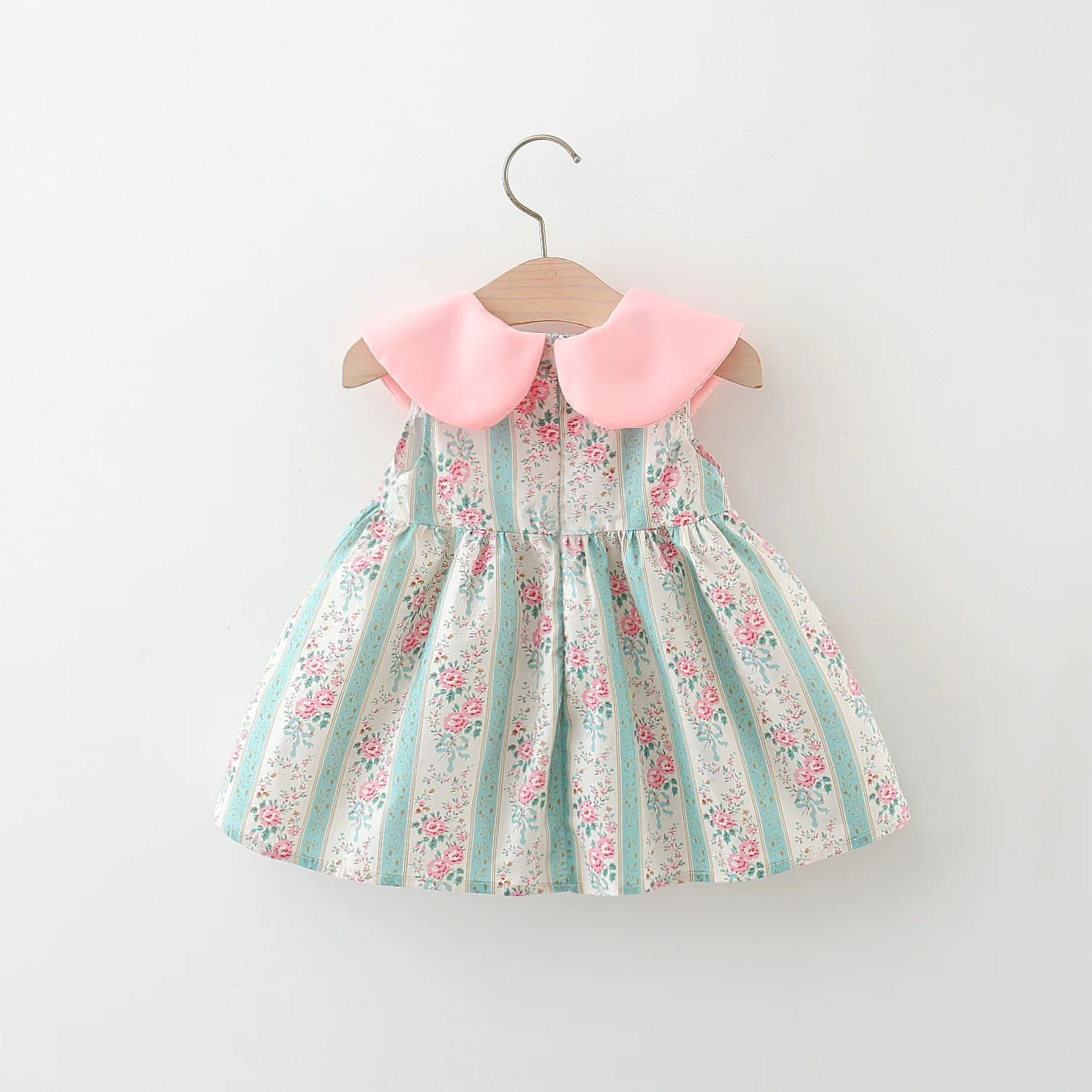 Baby Girl Dress Summer Cotton Striped Flower Pattern Round Neck Sleeveless Girls Dresses Cartoon Casual Beach Baby Clothing