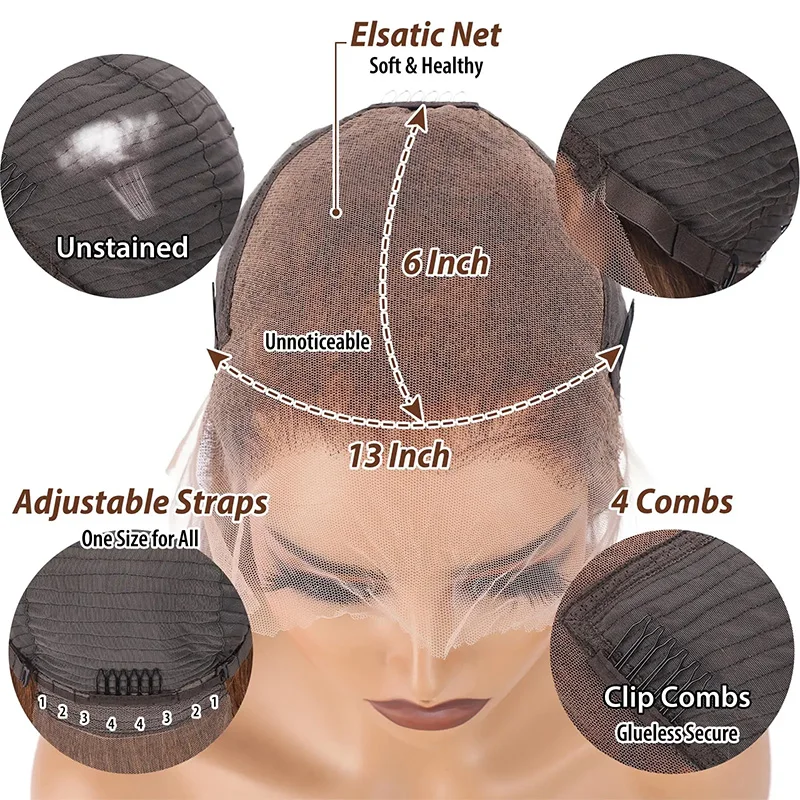 Chocolate Brown Colored 220% Density 36 Inch Chocolate Brown 13x6 13x4 HD Transparent Lace Front Wigs Human Hair Curly Deep Wave Brazilian Transparent Lace Frontal Wig For Women Human Hair #4 Colored Wigs Pre-Plucked Prebleached view 7