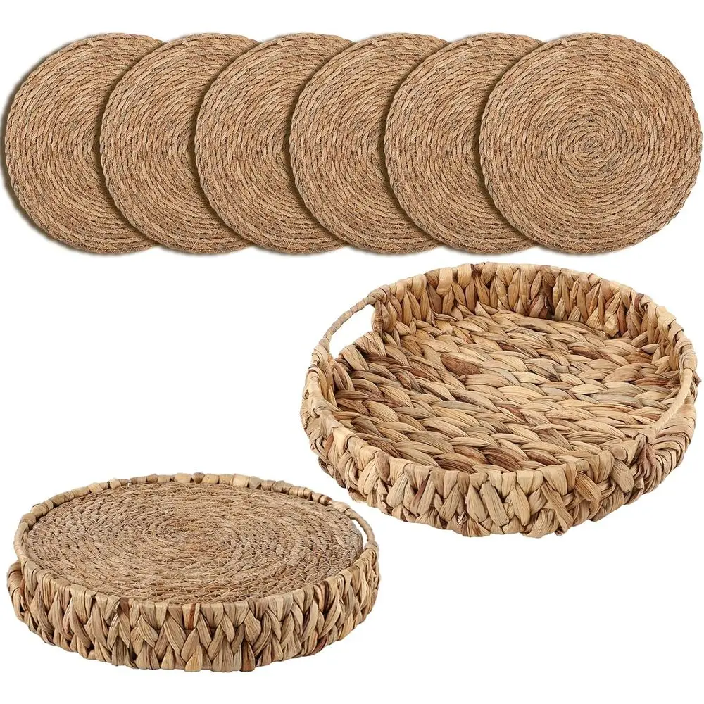 Lot de 6 12 sets de table tissés en queue de chat de ferme avec support de panier en rotin, parfaits pour l'automne, la fête, le Thanksgiving, la salle à manger de Noël