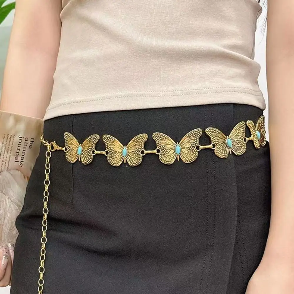 Retro Butterfly Pattern Waist Chain New Zinc Alloy Fashion Women Fine Chain Belt Daily Matching Sweet Skirt Accessories