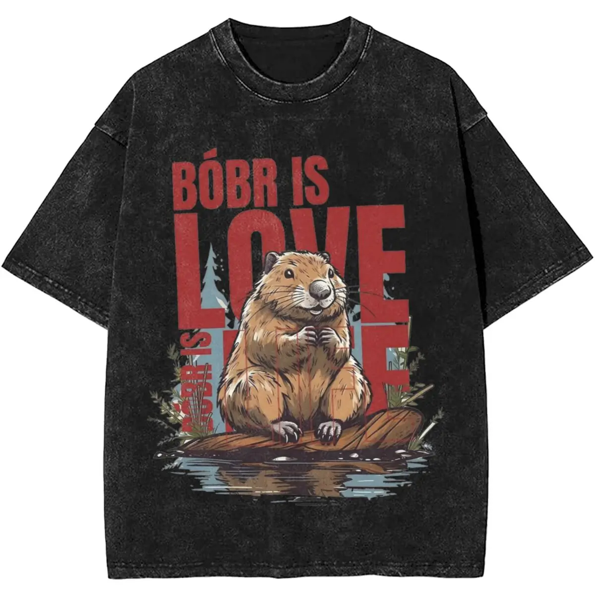 Polish Beaver Moment Bobr Is Love Bobr Is Life Washed T Shirt Men Women Streetwear Hip Hop T-Shirt Graphic Bober Kurwa Tee Shirt