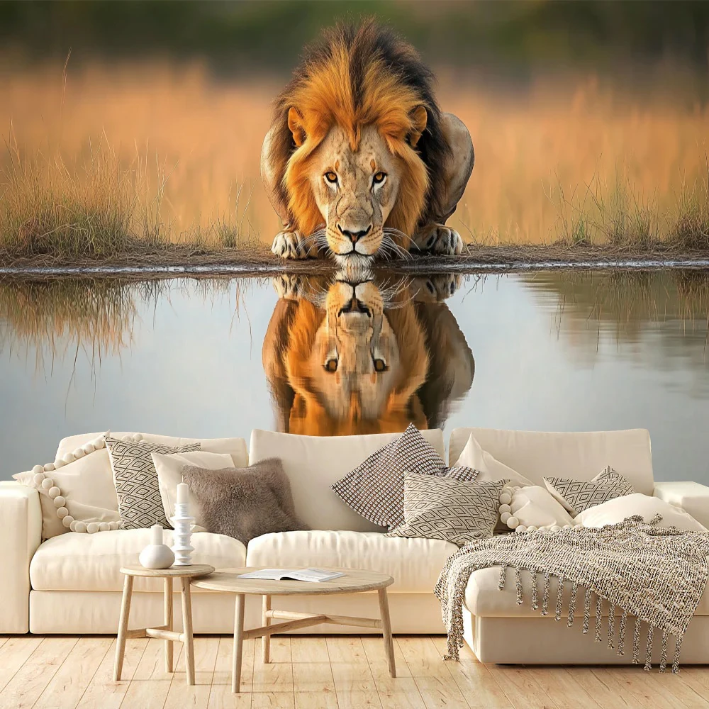 Custom Size Lion Pattern Wall Mural Animal Landscape Wallpaper  Living Room Hotel Coffee Shop Office Background Wall Decor