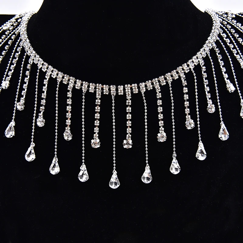 Hot Sale Water Drop Round Diamond Pendant Tassel Chain Rhinestone Fringe Trim Clothing Shoes Hat Bag Diy Wedding Accessories