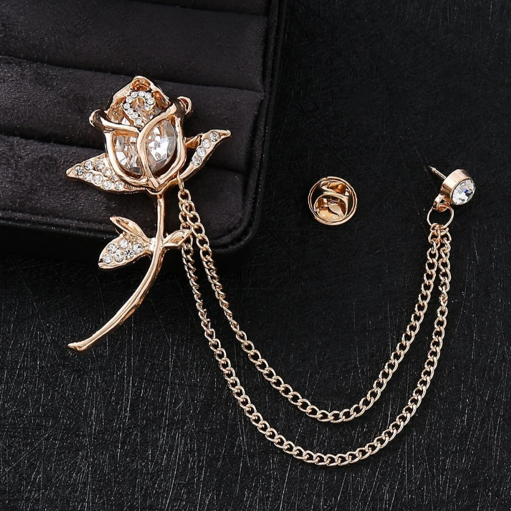 Elegante Blume Strass Brosche Quaste Kette Anstecknadeln für Frauen und Männer Anzug Hemd Abzeichen Modeschmuck Zubehör – Detail 2