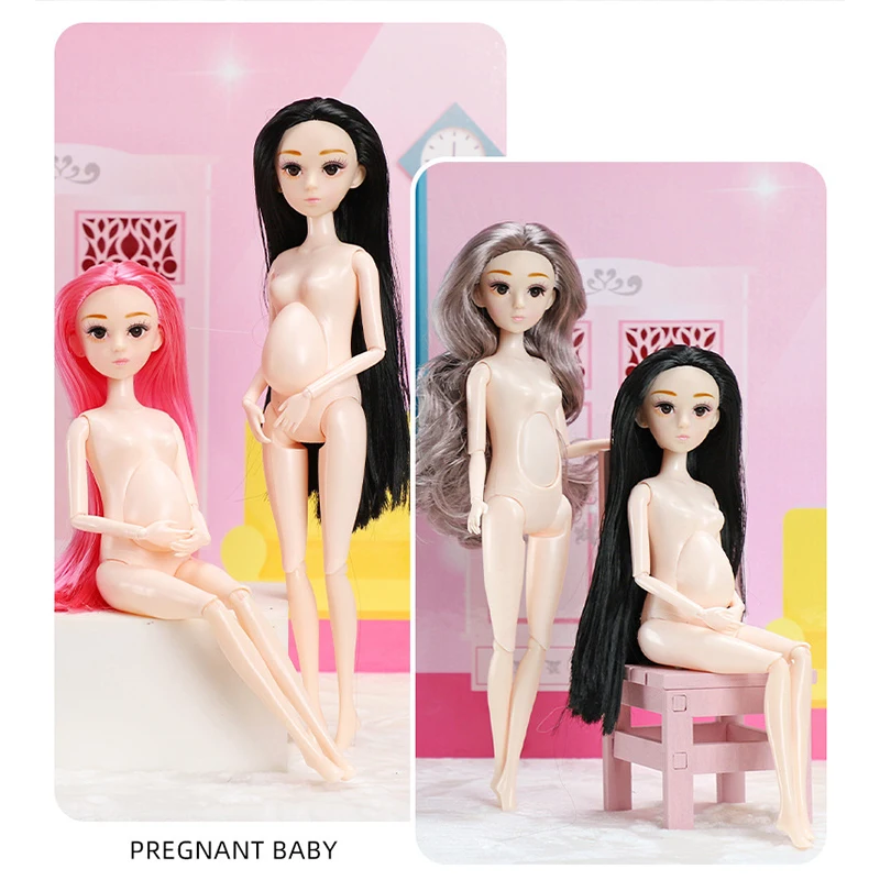 30CM Pregnancy Doll Suit Have A Baby In Her Tummy For Girl Doll Multi-jointed Movable Pregnant Nude Baby Doll Toy Accessories