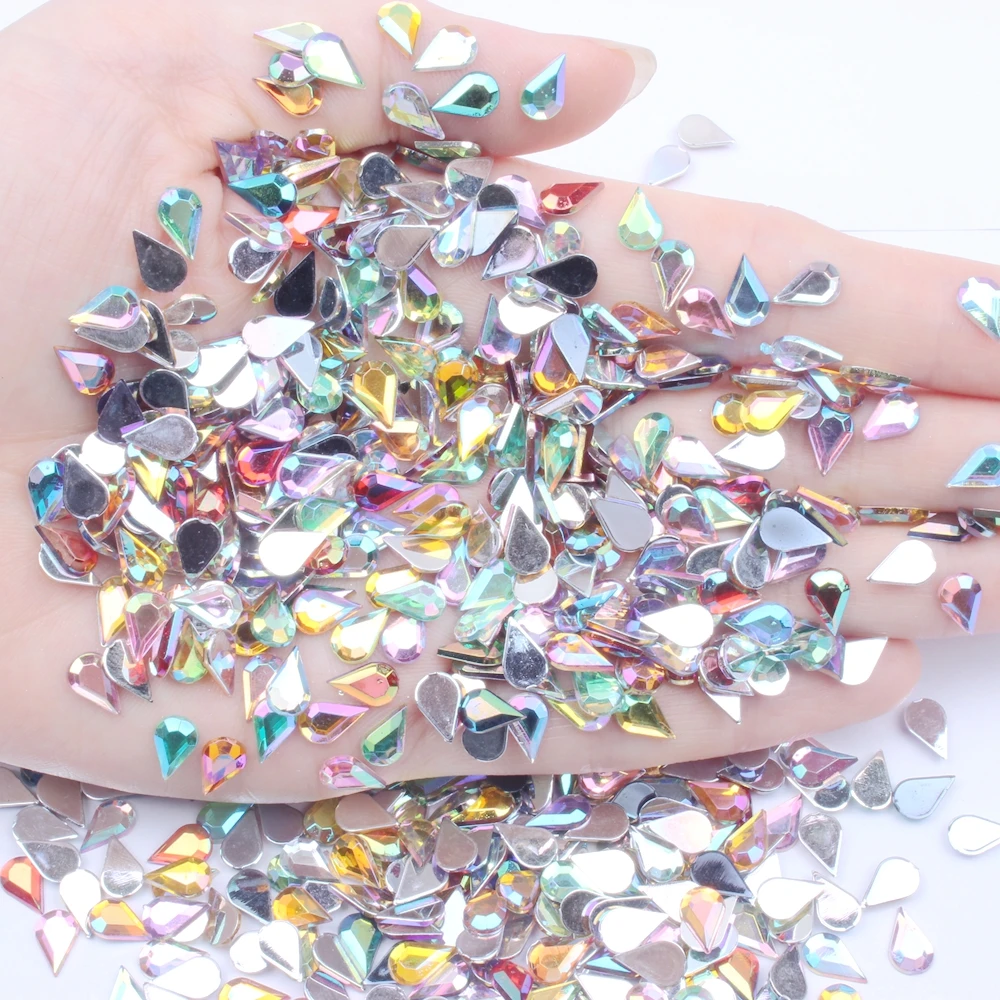 5x8mm 10000pcs Flat Facets Acrylic Rhinestone Tear Shape Many Colors Choose DIY Nail Art Decorations Glue On Garments Crafts