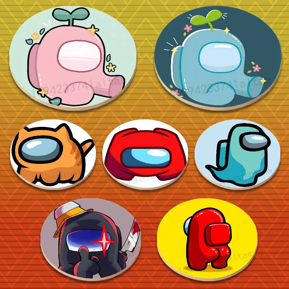 

A-Among Game U-US Round Wooden Coasters Non-Slip Suitable for Drinks Tea,Coffee Home Perfect Gift