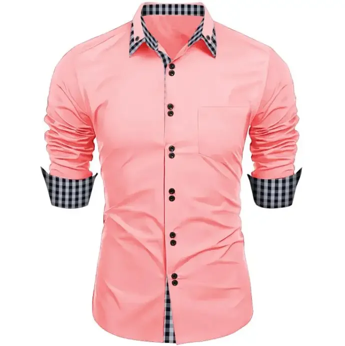 Camisa de manga comprida Slim Fit masculina, camisa casual empresarial