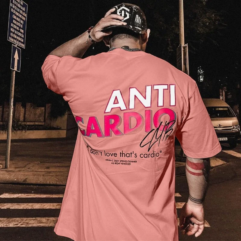 summer ANTI CARDIO Oversized sports t shirt short sleeves cotton t shirt Gym Fitness Male Training Workout Cotton Tees Tops image 4
