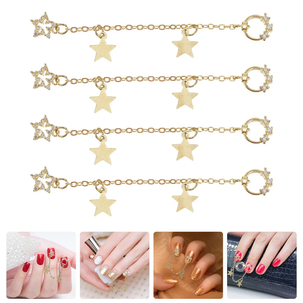 

4Pcs Nail Art Chain Pendants Creative Alloy Star Decorations DIY Manicure Accessories Gift for Women Supplies