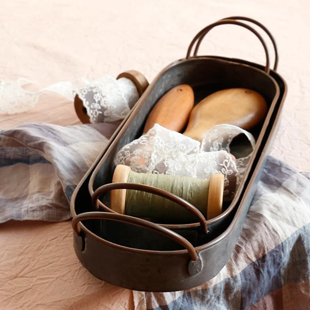 

1Pcs Rustic Metal Tray Industrial Style Shallow Saucer for Desserts Cosmetics and Sundries Pallet Old Wrought Iron Salver