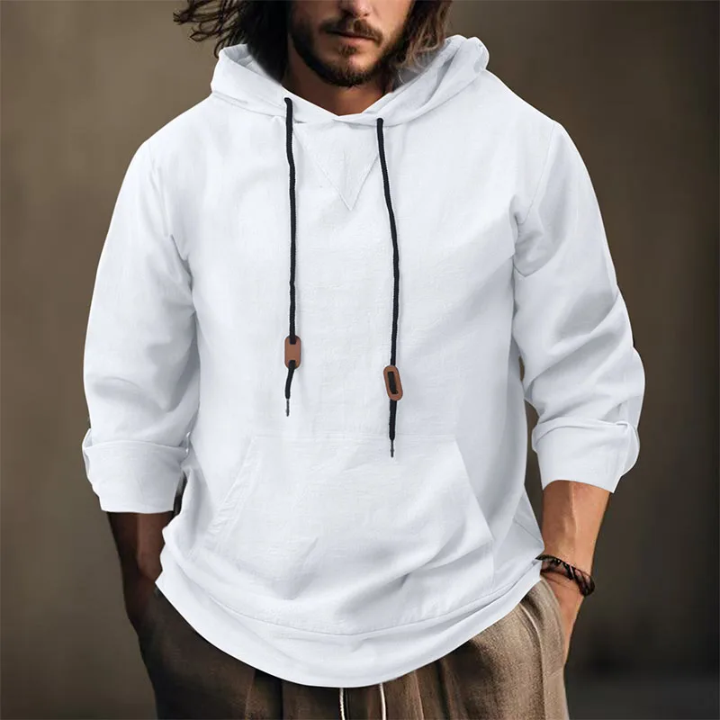 New Men's Cotton Linen Hoodie Comfortable Casual Loose Fit Fashionable Trendy Autumn Hooded T Shirt Athletic Shirt Men