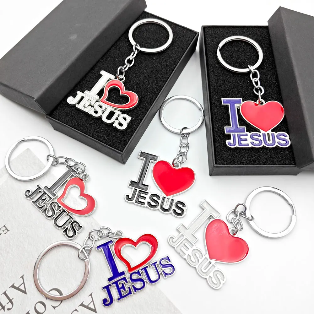 Personalisierter Jesus Herz Schlüsselanhänger Metall Auto Charms Schlüsselanhänger Tasche Zeichen Charm Brief Schlüsselanhänger Ring Anhänger Christlicher Glaube Geschenk