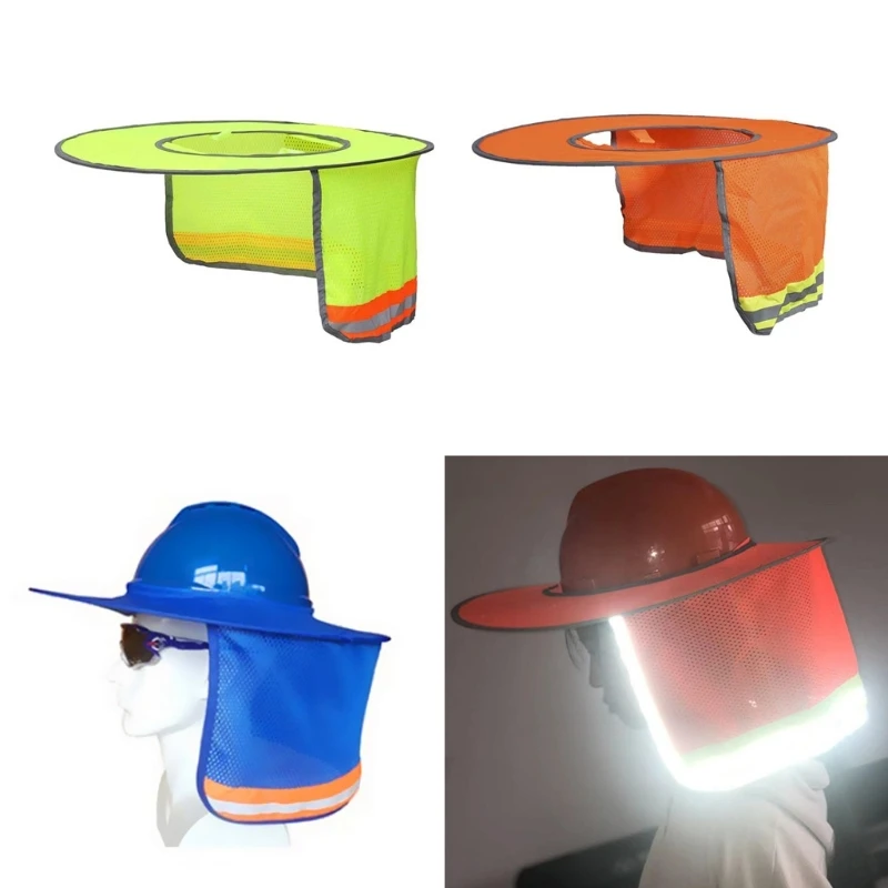 Safety Helmet-Sunshade with Neck Shield Wide Brim Neck Protect  Shade for Hardhat Foldable High Visibility Mesh-Visor