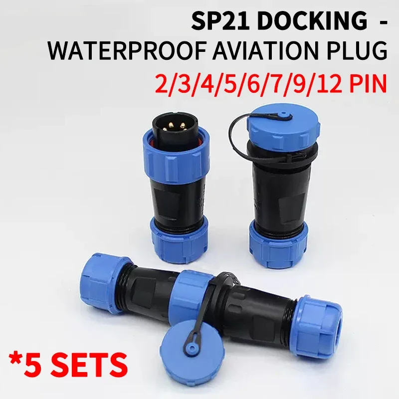 

5sets SP21 Docking Male And Female Plug Socket Waterproof IP68 Aviation Plug Socket Connector 2/3/4/5/7/9/12 Pin