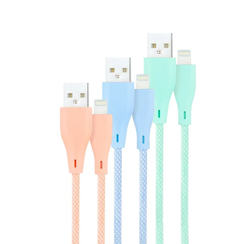 Nano Pack of 3 Wires Mated Male USB-A to Lightning Male-Length 1m-Pastel Pink, Green and Blue Colors 10.10.040... Tintasycartuchos.com