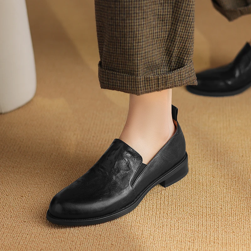 Sheepskin Basic Loafers Retro Casual Loafers Women‘s Spring  Autumn Flats Slip On Basic Style Round Toe Women Simple Shoes