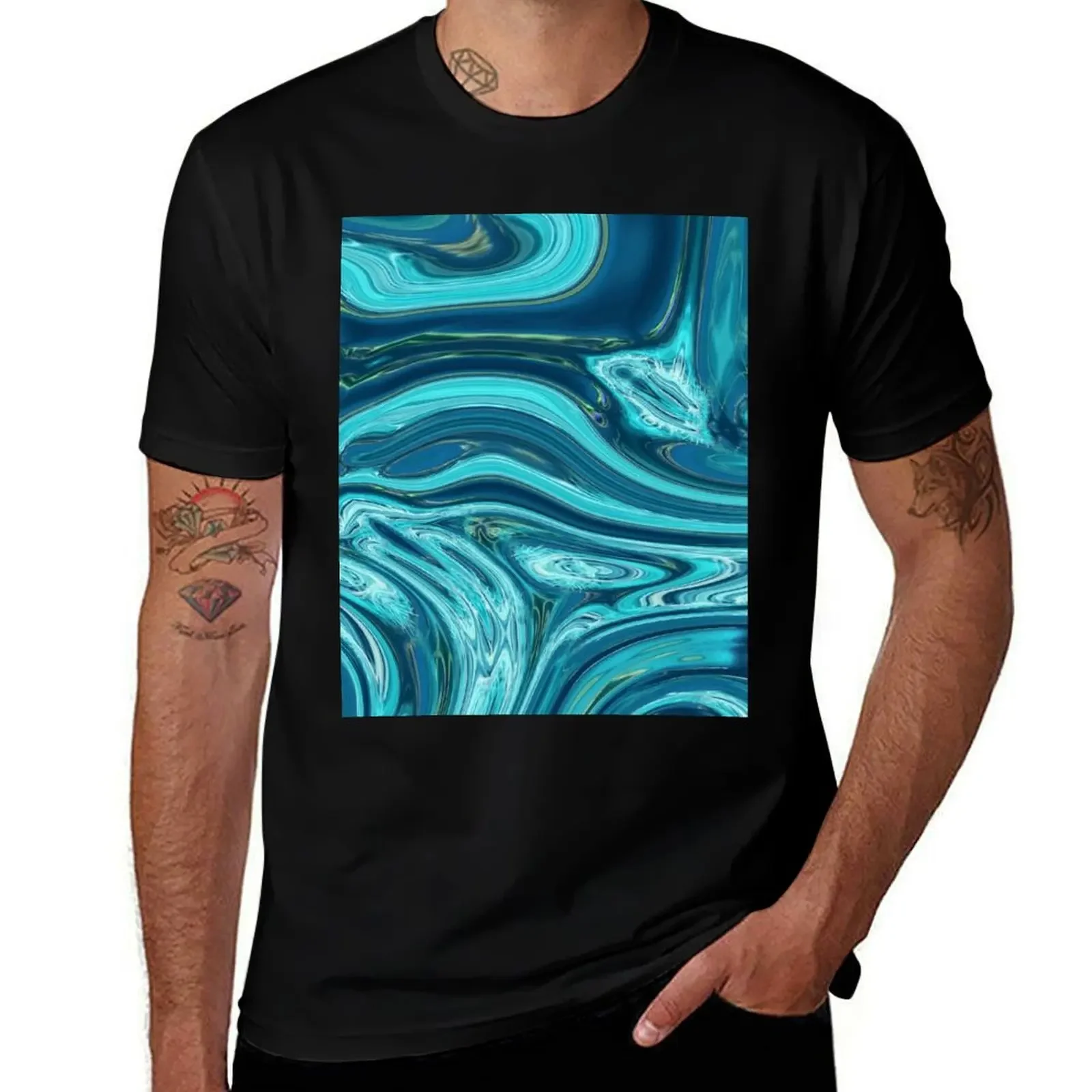 abstract blue teal marble swirls mid century modern T-Shirt Luxury man anime figures vintage mens graphic t-shirts anime